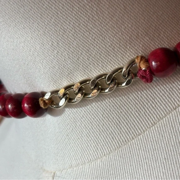 VINTAGE WALBORG bag, 60s/70s ruby red wooden bead clutch/hand bag JAPAN - Picture 8 of 16